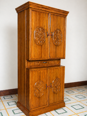 Royal Carved Solid Wood Storage Almirah (2-Door Cabinet)