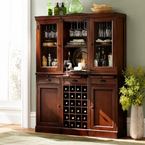 Classic Walnut Wooden Bar Cabinet with Wine Rack