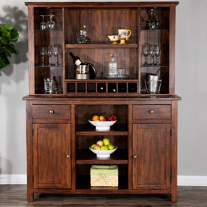 Elegant Wooden Bar Cabinet with Storage & Display Shelves