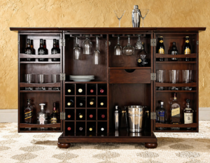 Premium Wooden Home Bar Cabinet with Wine Rack & Glass Holder