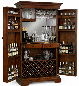 Royal Wooden Home Bar Cabinet with Mirror Back & Wine Storage