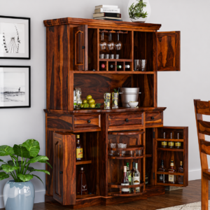Classic Wooden Home Bar Cabinet with Storage & Wine Rack