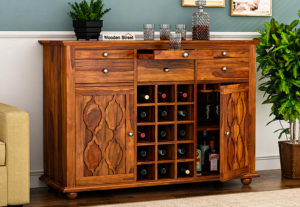 Montana Solid Wood Bar Cabinet with Wine Rack & Storage
