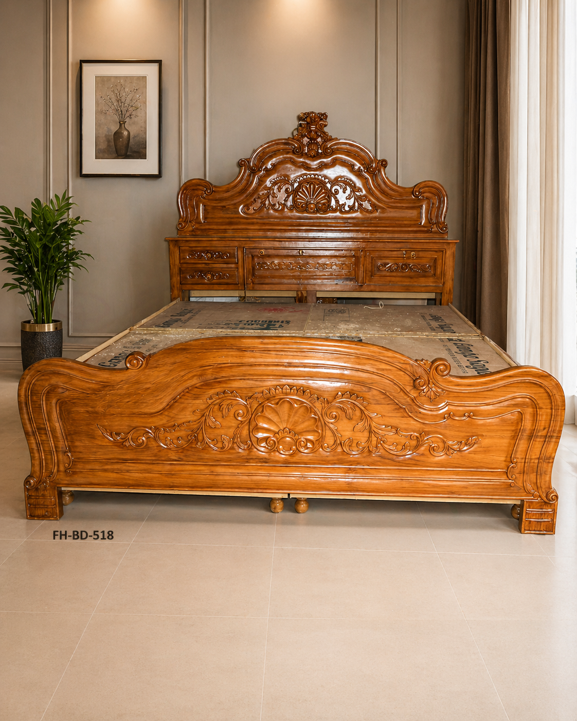 Heritage Royal Hand-Carved Wooden Bed