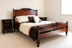 Classic Solid Wood Bed with Curved Headboard & Side Tables