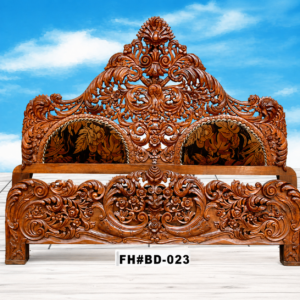 Luxury Hand-Carved Wooden Headboard & Footboard Set (Model FH#BD-023)
