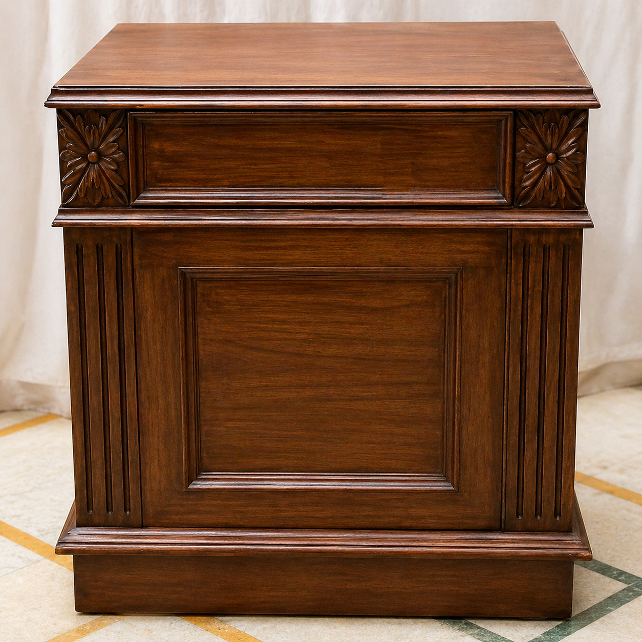 Heritage Classic Carved Wooden Bedside Table
