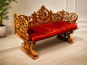Royal Heritage Hand-Carved Wooden Bench Sofa