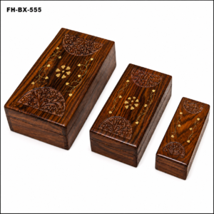 Premium Wooden Inlay Storage Box Set (3-Piece Collection)