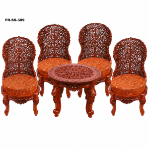 Tree of Life Hand-Carved Wooden Coffee Table Set