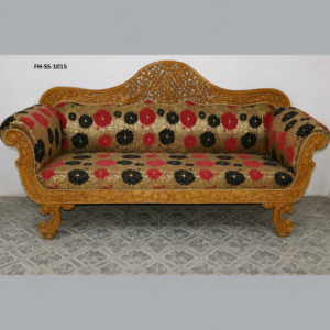 Luxury Hand-Carved Wooden Sofa Set with Red & Black Floral Upholstery