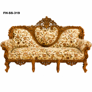 Royal Heart Crest Hand-Carved Wooden Sofa