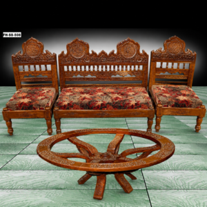 Royal Hand-Carved Wooden Seating Set with Center Table