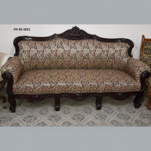 Luxury Wooden Sofa Set with Premium Pattern Upholstery (3-Seater & Single Seater)