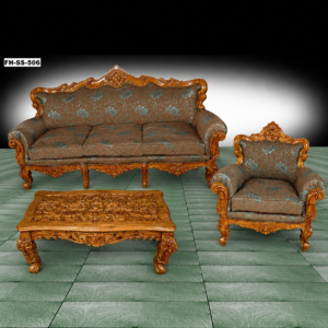 Luxury Hand-Carved Wooden Sofa Set with Center Table