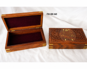 Handcrafted Floral Carved Wooden Storage Box with Velvet Interior (FH-BX-60)
