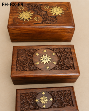 Handcrafted Celestial Carved Wooden Keepsake Box (FH-BX-69)