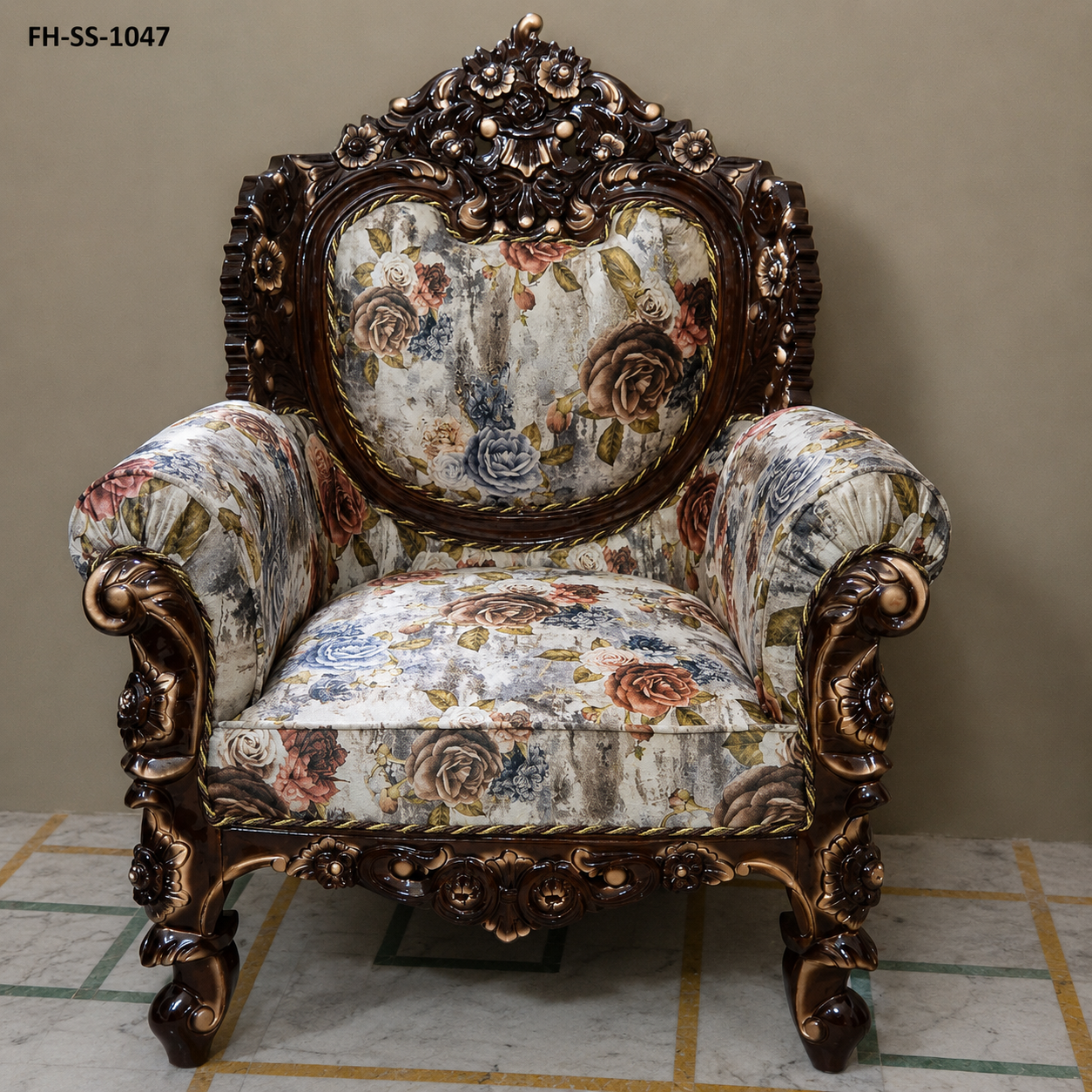 Luxury Victorian-style hand-carved wooden sofa set with elegant floral upholstery and ornate detailing - Image 2