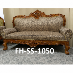 Classic hand-carved wooden sofa set with elegant scroll-pattern upholstery and traditional craftsmanship