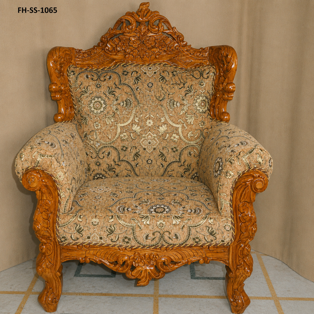 Luxury hand-carved wooden sofa set with elegant green floral upholstery and traditional royal craftsmanship. - Image 2