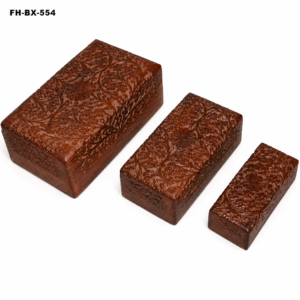 Handcrafted Floral Carved Wooden Storage Box Set (3-Piece)