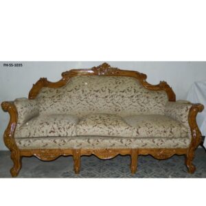 Luxury handcrafted wooden sofa collection featuring floral upholstery, ornate carvings, and premium cushioned seating
