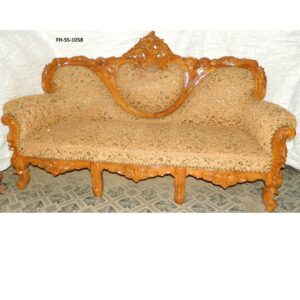 Luxury hand-carved wooden sofa set with intricate floral upholstery and traditional royal craftsmanship