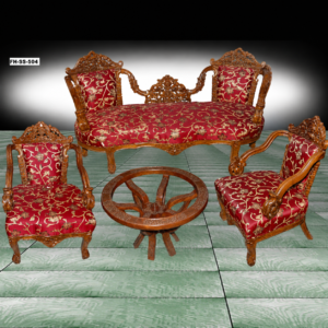Royal Hand-Carved Wooden Lounge Sofa Set with Center Table