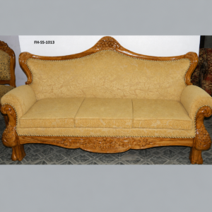 Royal Wooden Sofa Set with Beige Floral Upholstery (3-Seater & 2-Seater)