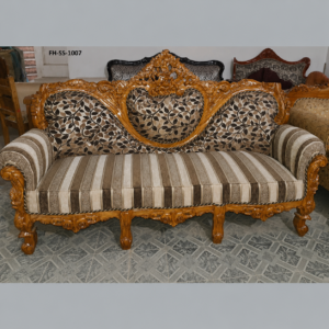 Luxury Hand-Carved Wooden Sofa Set with Heart-Shaped Backrest and Premium Upholstery