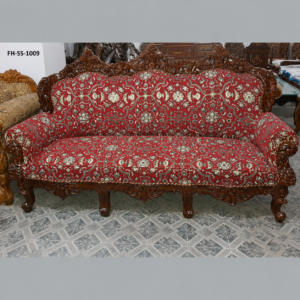 Luxury Hand-Carved Wooden Sofa Set with Red Floral Upholstery (3-Seater & Single Seater)