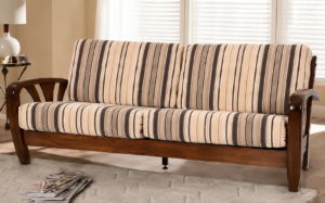 A premium Modern Solid Wood 3 Seater Sofa crafted with a durable solid wood frame and upholstered in elegant striped fabric. Featuring gently curved wooden armrests, plush seat cushions, and a sturdy construction, this sofa offers the perfect blend of comfort, durability, and contemporary style for living rooms, offices, lounges, and reception spaces.