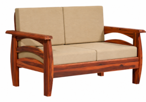 A stylish Modern Solid Wood 2 Seater Sofa crafted from premium solid wood with a rich natural finish and soft beige fabric upholstery. Featuring elegantly curved wooden armrests, a sturdy frame, and plush cushions, this sofa combines contemporary design with lasting comfort. Perfect for living rooms, apartments, offices, lounges, guest rooms, and reception areas.