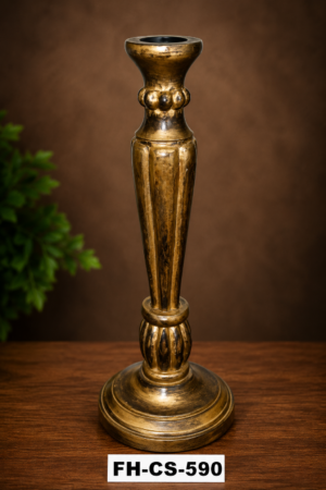 A premium Vintage Gold Decorative Candle Holder featuring a luxurious antique gold finish, elegant fluted detailing, decorative bead accents, and a sturdy round pedestal base. Crafted to add timeless sophistication, this candle holder is ideal for home décor, weddings, festive celebrations, hotels, restaurants, and luxury interior styling.