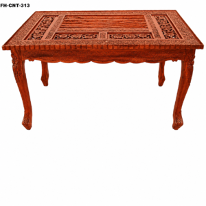 A premium Handcrafted Antique Wooden Carved Coffee Table featuring a rich wooden finish, detailed carved tabletop patterns, decorative borders, and elegant curved legs. This traditional furniture piece showcases timeless craftsmanship and adds a royal touch to any interior space.