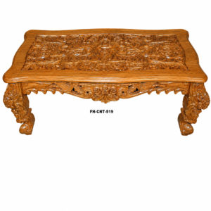 Luxury Hand-Carved Solid Wood Center Table | Designer Coffee Table | Floral Carved Living Room Table | Natural Teak Finish