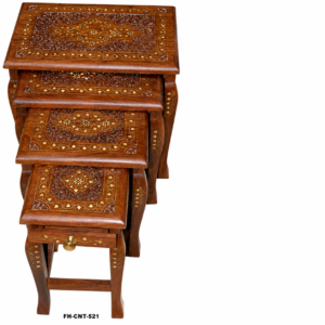 Premium Handcrafted Wooden Nesting Tables Set of 4 | Inlay Art Side Tables with Storage Drawer | Traditional Sheesham Wood End Tables