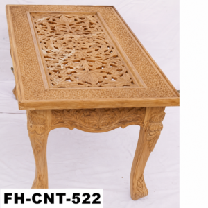 Luxury Hand-Carved Solid Wood Center Table | Rectangular Coffee Table | Intricate Floral Carving | Natural Wood Finish