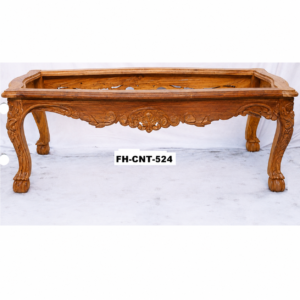 Luxury Hand-Carved Solid Wood Coffee Table Frame | Designer Center Table Base | Classic Living Room Table | Natural Teak Finish
