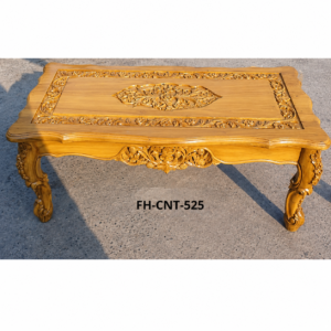 Luxury Hand-Carved Solid Wood Coffee Table | Designer Center Table | Floral Carved Living Room Table | Natural Teak Finish