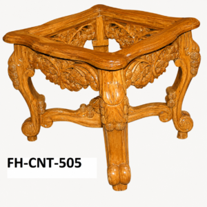 Exquisite Hand-Carved Teak Wood Corner Table with Intricate Floral Design