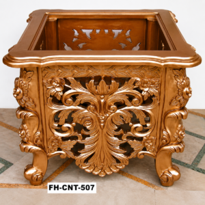 Luxury Hand-Carved Wooden Corner Table with Glass Top | Antique Gold Finish | Decorative Corner Accent Table