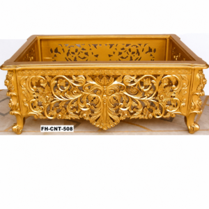 Luxury Hand-Carved Wooden Rectangular Coffee Table with Glass Top | Antique Gold Finish | Royal Center Table