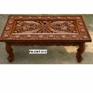 Premium Hand-Carved Wooden Center Table | Rectangular Coffee Table | Floral Carved Living Room Table | Classic Walnut Finish