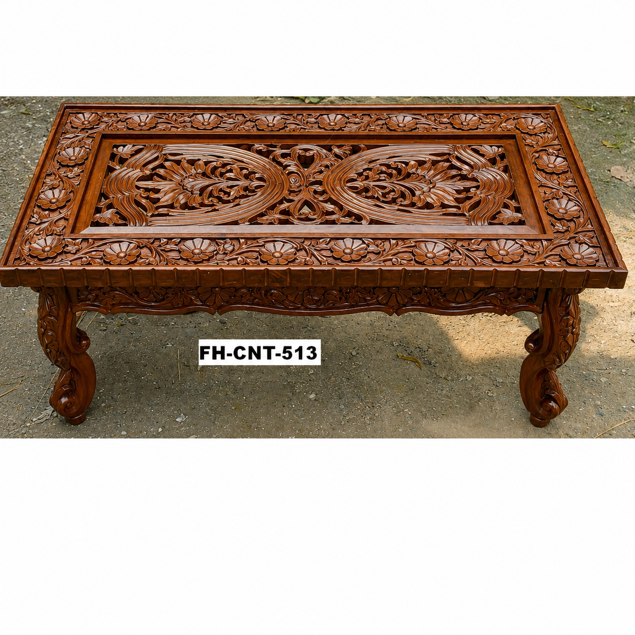 Premium Hand-Carved Wooden Center Table | Rectangular Coffee Table | Floral Carved Living Room Table | Classic Walnut Finish