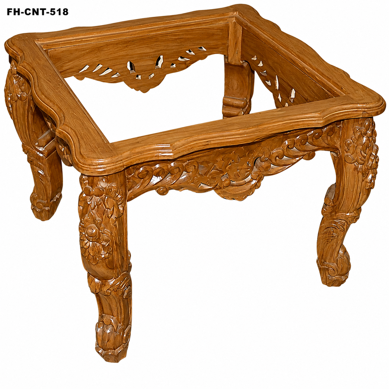 Luxury Hand-Carved Wooden Coffee Table Frame | Solid Wood Center Table Base | Designer Living Room Table | Natural Teak Finish