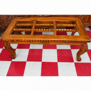Premium Solid Wood Coffee Table Frame | Glass Top Center Table Base | Classic Handcrafted Living Room Table | Natural Teak Finish