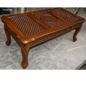 Luxury Solid Wood Coffee Table with Glass Top | Hand-Carved Center Table | Designer Living Room Table | Dark Walnut Finish