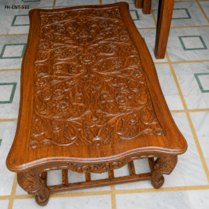 Luxury Hand-Carved Solid Wood Coffee Table | Designer Center Table | Floral Carved Living Room Table | Dark Walnut Finish