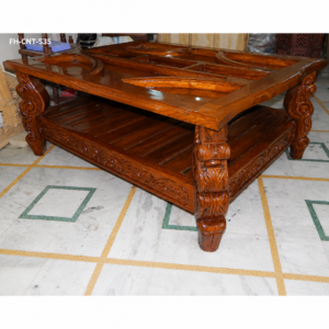 Luxury Solid Wood Coffee Table with Glass Top & Storage Shelf | Handcrafted Designer Center Table | Dark Walnut Finish